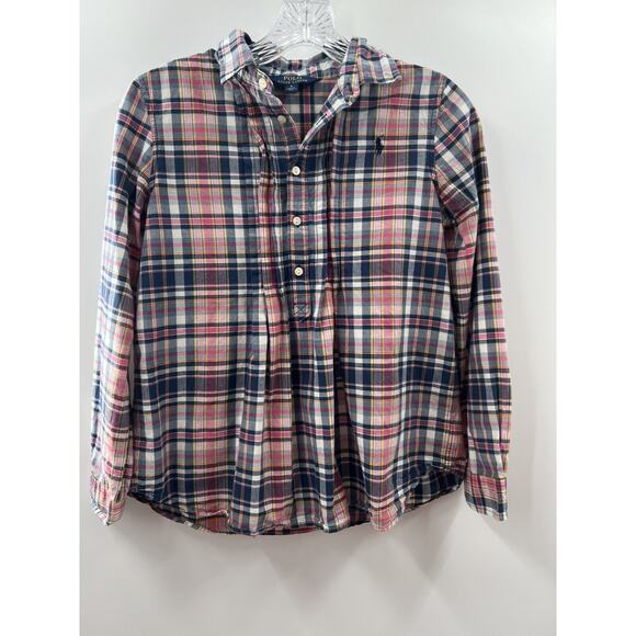 Polo Ralph Lauren Other - Polo Ralph Lauren Girl’s Madras Plaid 100% Cotton Popover Blouse Size 16